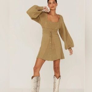 FREE PEOPLE Emmaline Long Sleeve Sweater Dress Size M Curly Willow